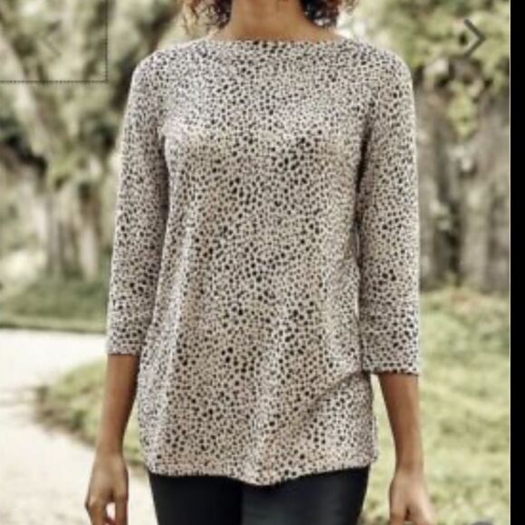 LADIES JJILL BOAT-NECK SWEATER OCELOT PATTERN Size Small 3/4 Sleeve - Picture 3 of 14